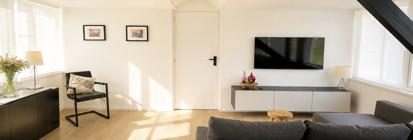 Lichte zithoek met SmartTV en veel daglicht